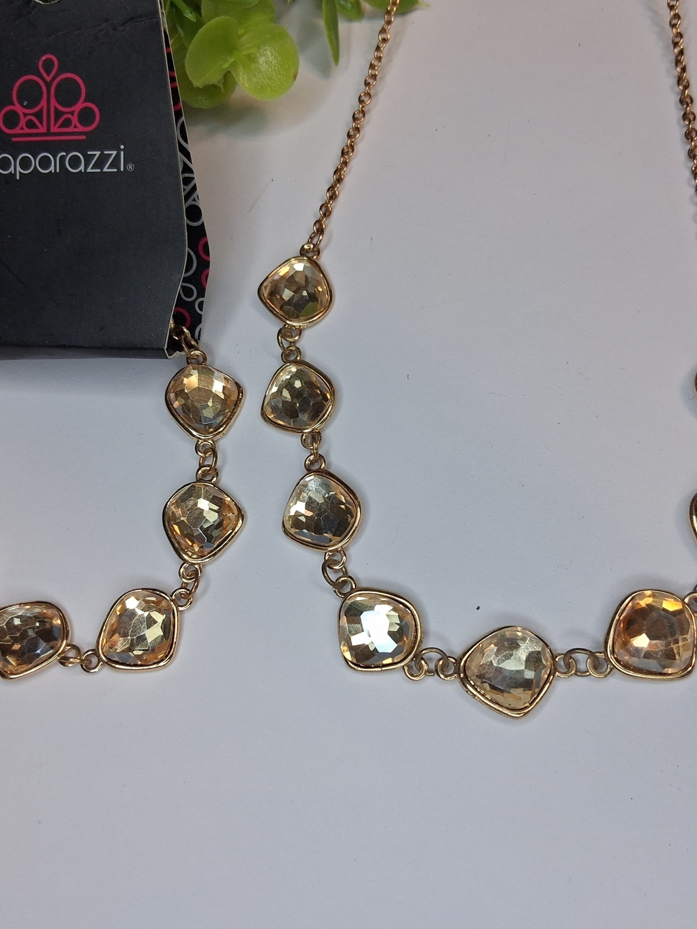 Gold Faceted Rhinestone Necklace And Bracelet Set
